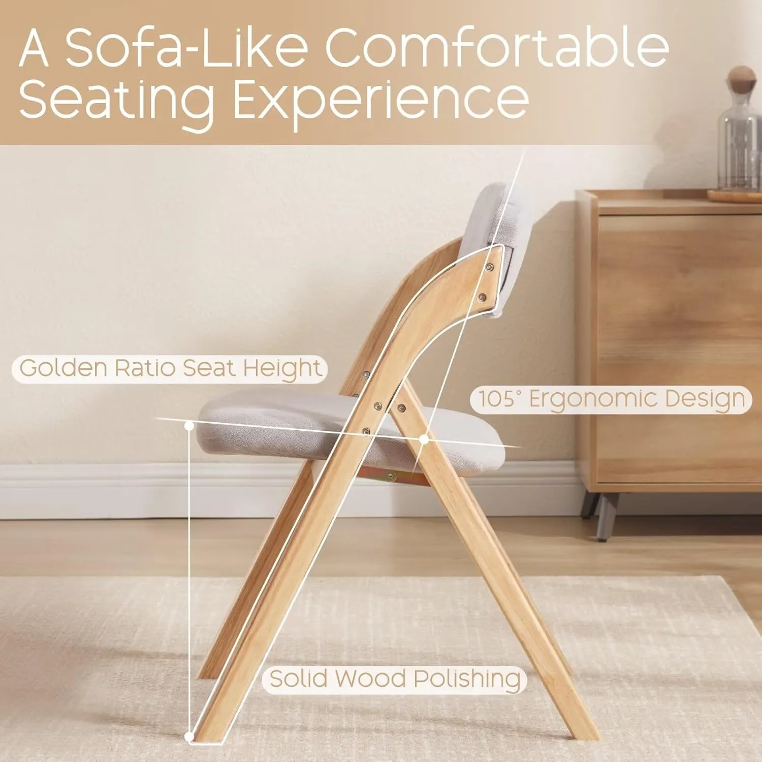 6-Pack Folding Chairs with Cushion, Linen Padded Foldable Chairs, Raw Wood Folding Dining Chairs for Dining Rooms, Wedding Parties, Offices Indoor Outdoor Light Grey