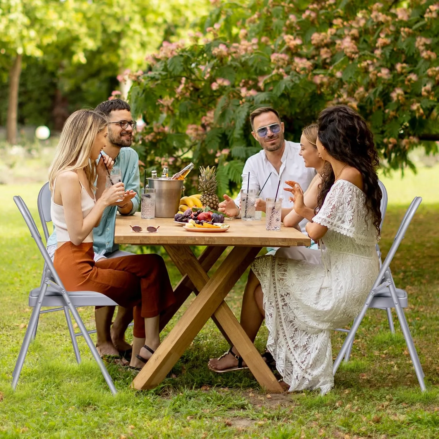 6 Pack Folding Chairs with Cushion – Padded Comfortable Foam Seating Gray Space-Saving Foldable Chairs for Indoor Outdoor Weddings, Parties, Backyard & Office Events (Gray, 6 Pack)