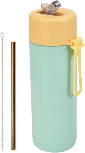 650ml/22oz Portable Silicone Handle Sports Kettle American Large Mouth Stainless Steel Insulated Cup-Light yellow light green