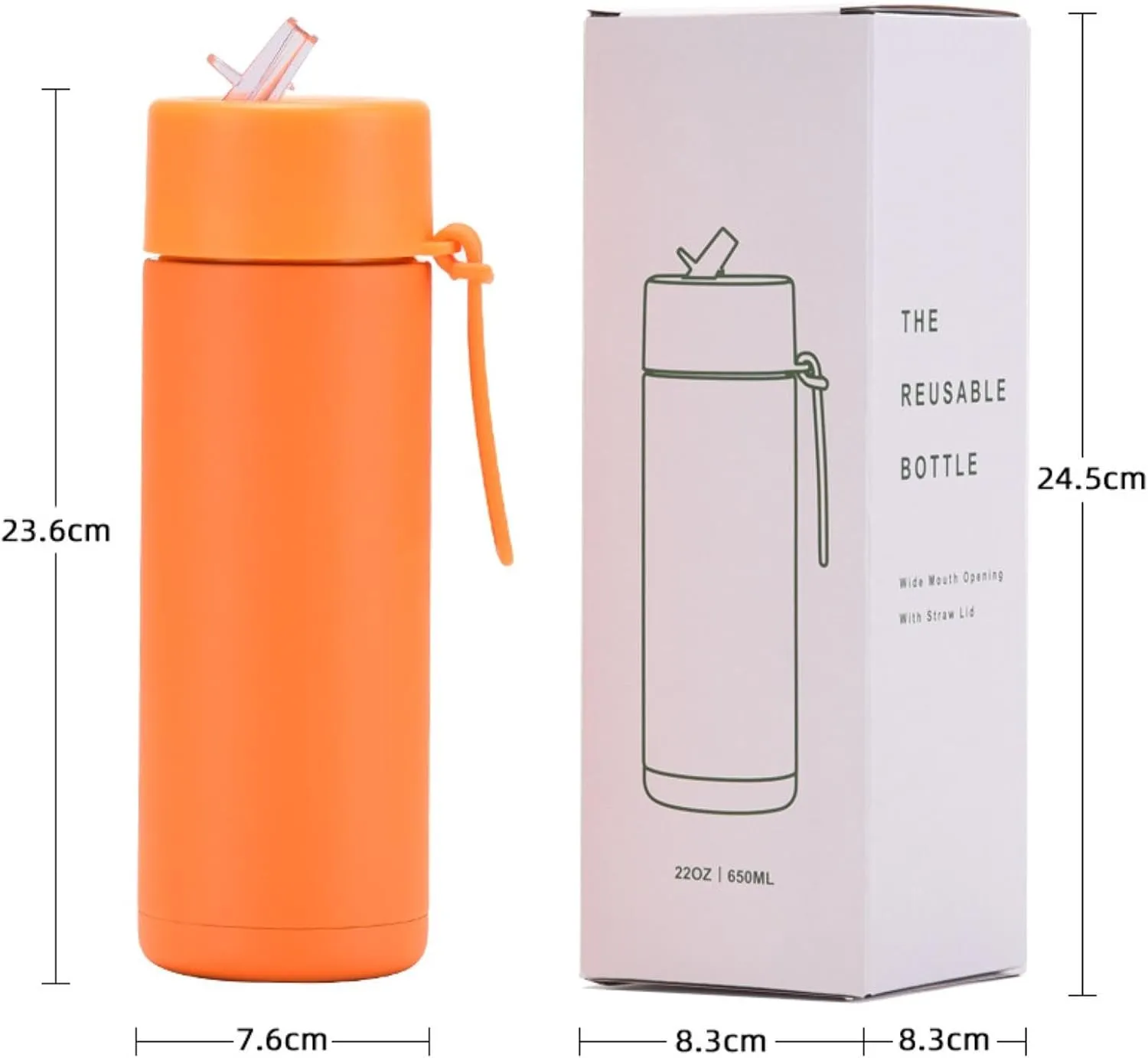 650ml/22oz Portable Silicone Handle Sports Kettle American Large Mouth Stainless Steel Insulated Cup-Light yellow light green