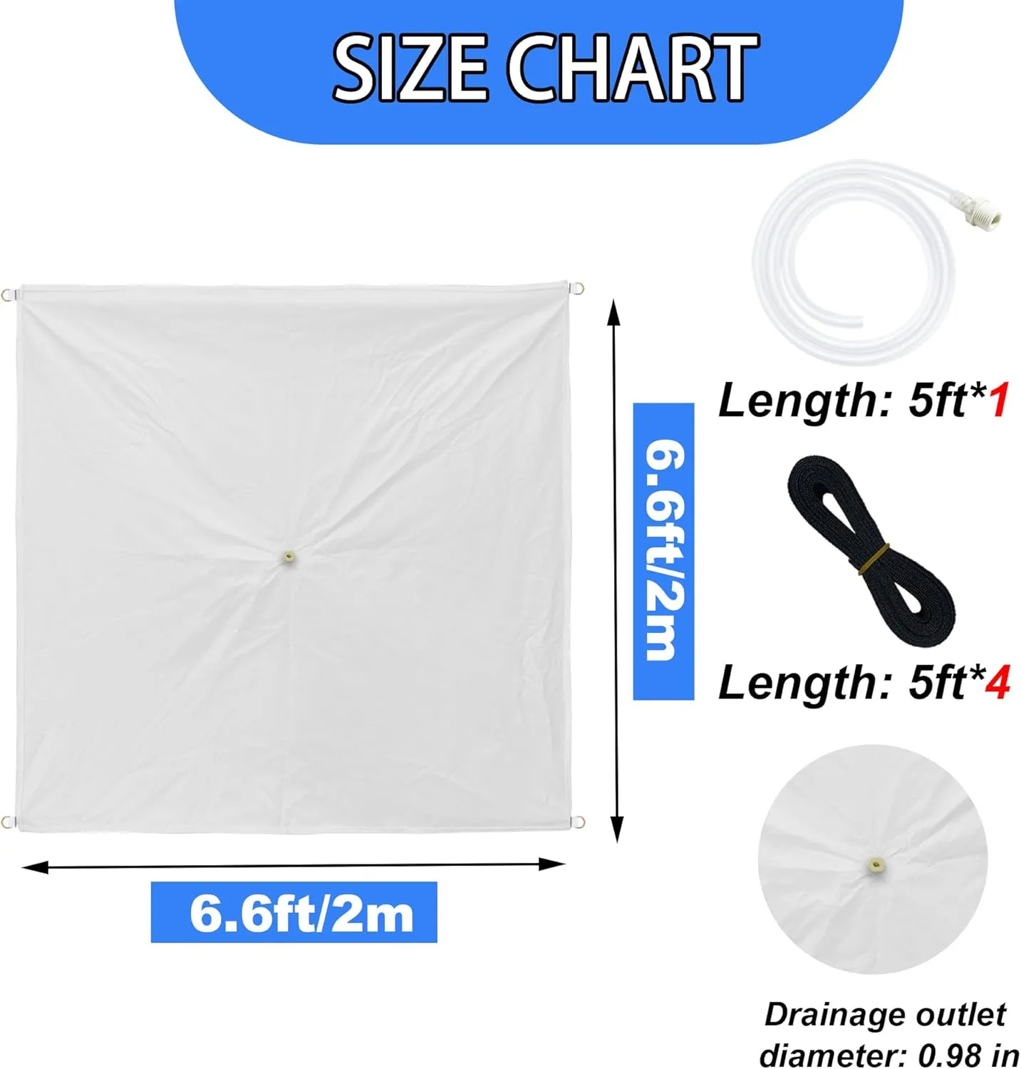 6.6 x 6.6ft Ceiling Leak Diverter with Hose and Grommets Heavy Duty Roof Leak Diverter White Leak Diverter Tarp with Hose Water Diverter Tarp for Roof Leak Fix