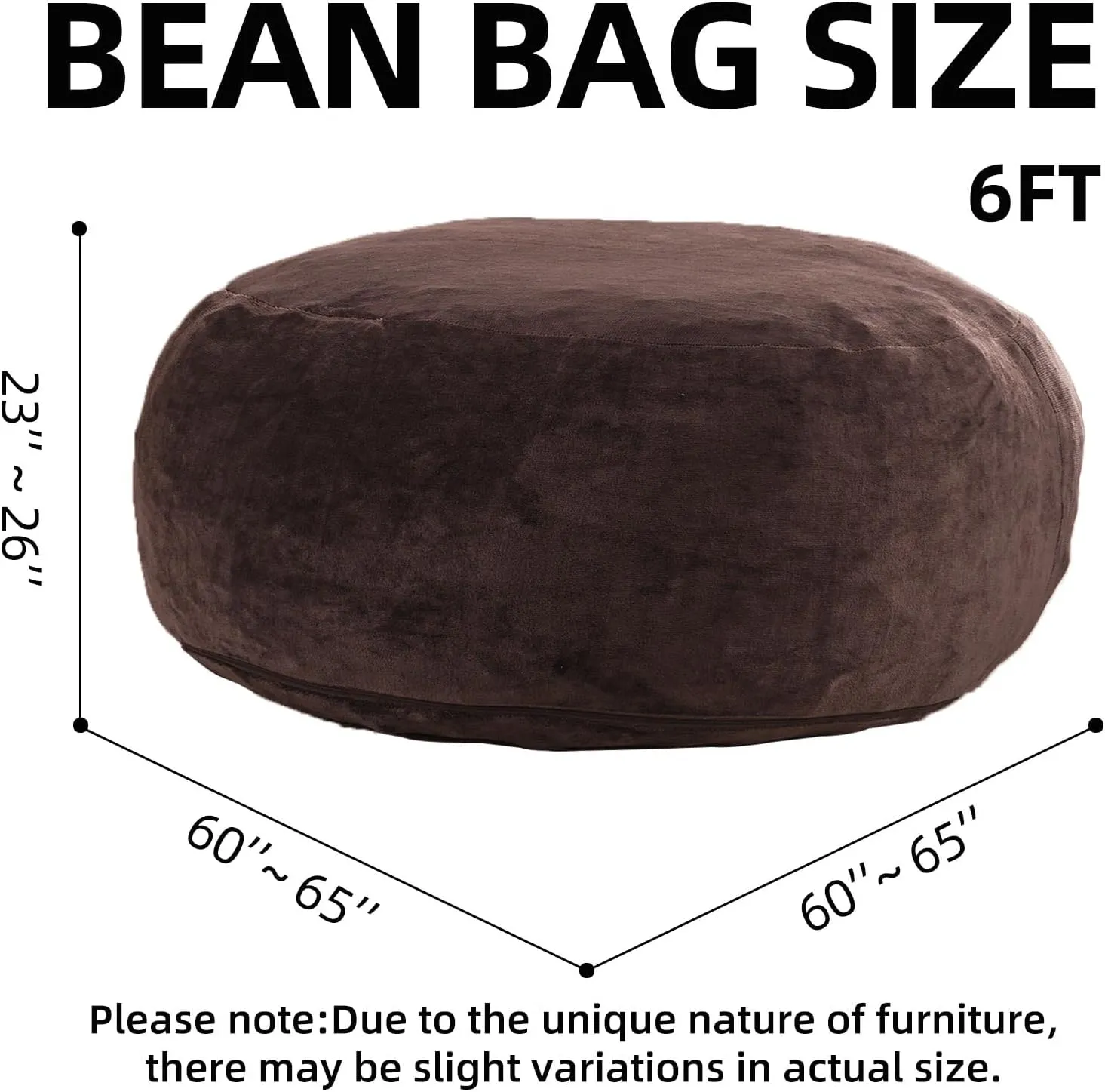 6FT，Oversized Bean Bag Chair，Bean Bag with Filler Included，Memory Foam Chair，Jumbo Bean Bag，Removable and Washable Flannel Cover, Suitable for Lounge Chairs in bedrooms and Dormitories. (Brown)