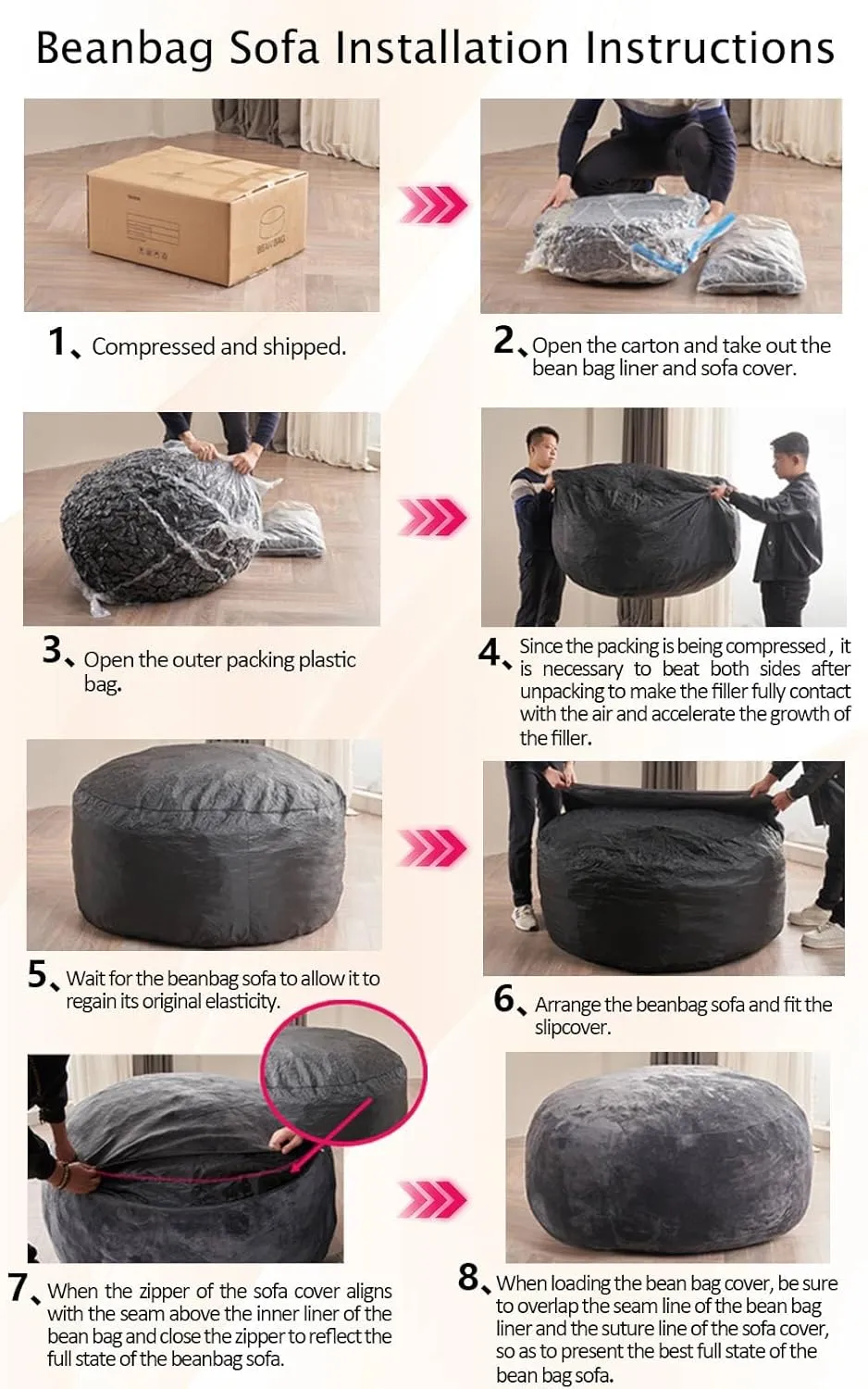 6FT，Oversized Bean Bag Chair，Bean Bag with Filler Included，Memory Foam Chair，Jumbo Bean Bag，Removable and Washable Flannel Cover, Suitable for Lounge Chairs in bedrooms and Dormitories. (Brown)