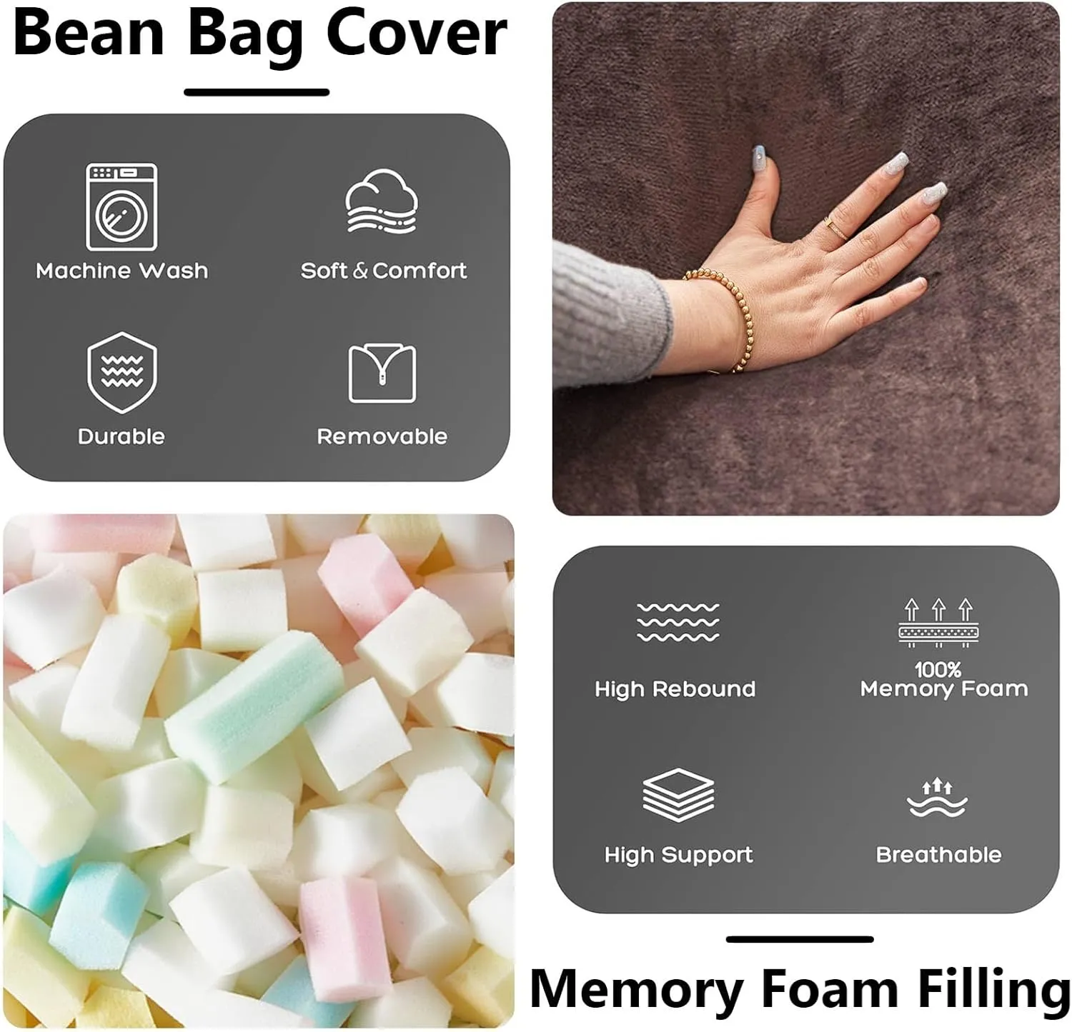 6FT，Oversized Bean Bag Chair，Bean Bag with Filler Included，Memory Foam Chair，Jumbo Bean Bag，Removable and Washable Flannel Cover, Suitable for Lounge Chairs in bedrooms and Dormitories. (Brown)