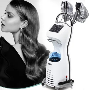 7 in 1 Professional Stand Hair Steamer, 110V 700W Electric Steamer w/Steam Cap& Wheels, Hair Dyeing Oil Treatment Machine, Hair Steamer for Natural Hair, for Salon Spa Beauty, White