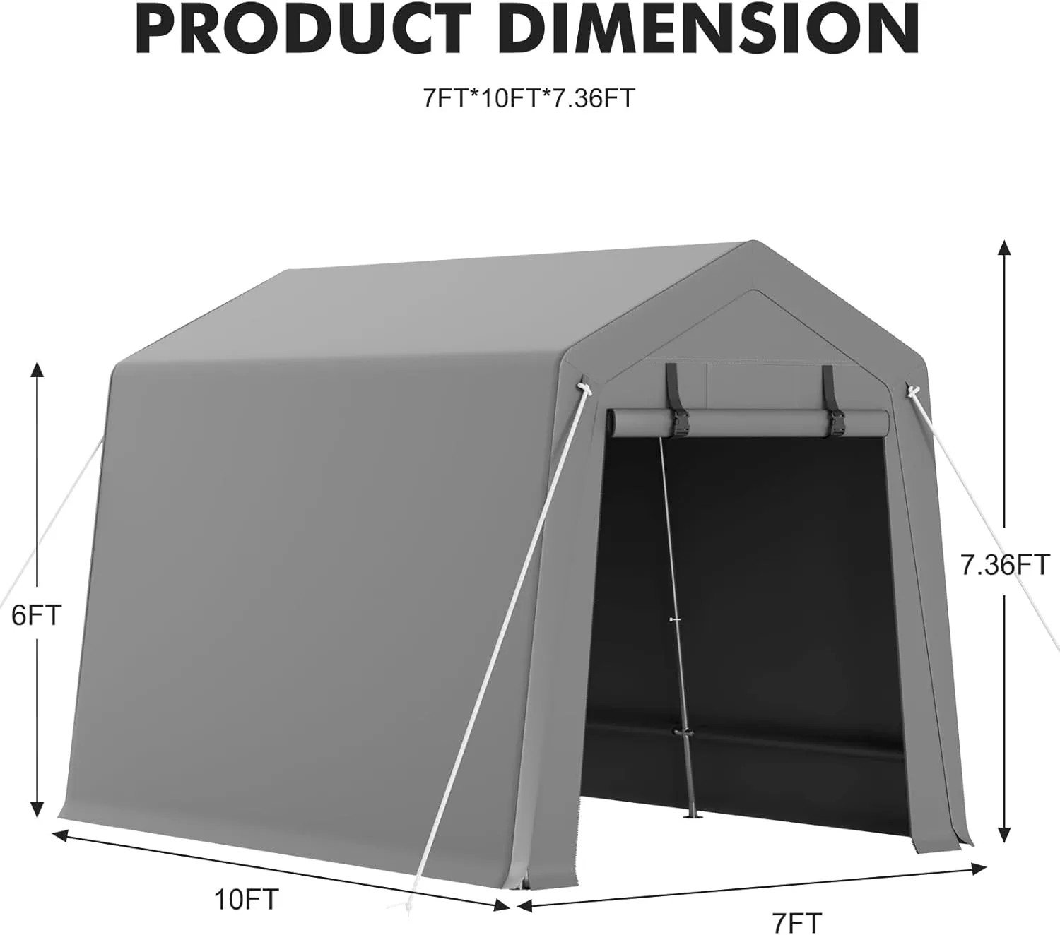 7 x 10 ft Portable Carport, Storage Shed with Heavy Duty Waterproof Tarp & 2 Roll-Up Zipper Doors, Ideal Tent for Motorcycles, Bikes, Garden Tools, and Firewood
