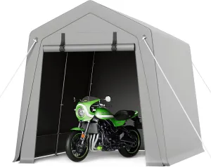 7 x 10 ft Portable Carport, Storage Shed with Heavy Duty Waterproof Tarp & 2 Roll-Up Zipper Doors, Ideal Tent for Motorcycles, Bikes, Garden Tools, and Firewood