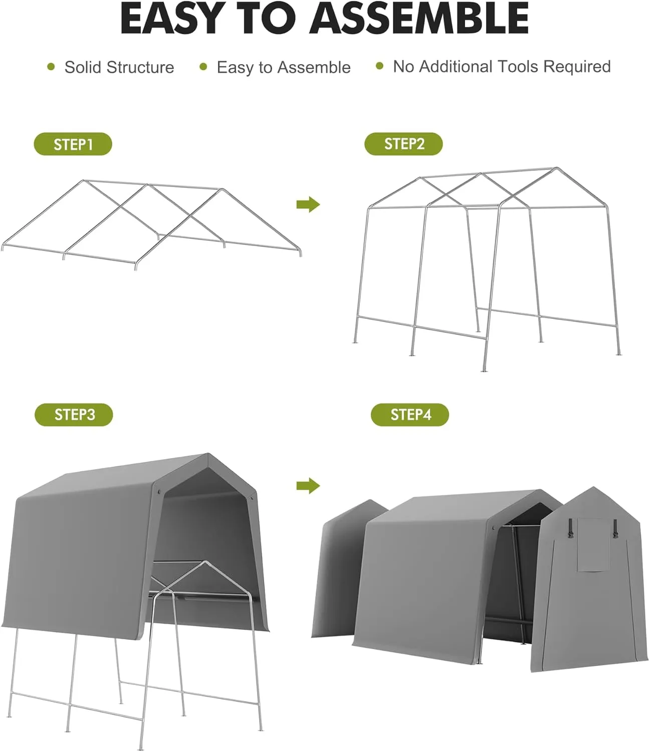 7 x 10 ft Portable Carport, Storage Shed with Heavy Duty Waterproof Tarp & 2 Roll-Up Zipper Doors, Ideal Tent for Motorcycles, Bikes, Garden Tools, and Firewood