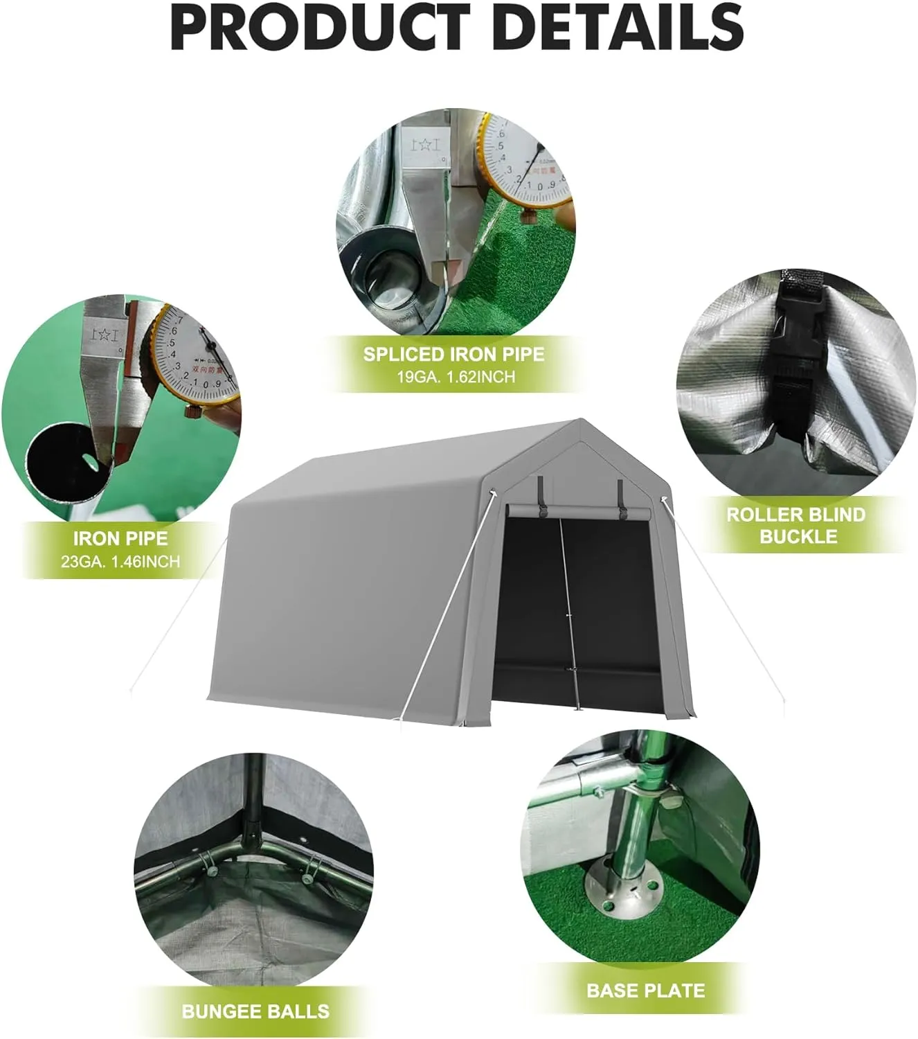 7 x 10 ft Portable Carport, Storage Shed with Heavy Duty Waterproof Tarp & 2 Roll-Up Zipper Doors, Ideal Tent for Motorcycles, Bikes, Garden Tools, and Firewood