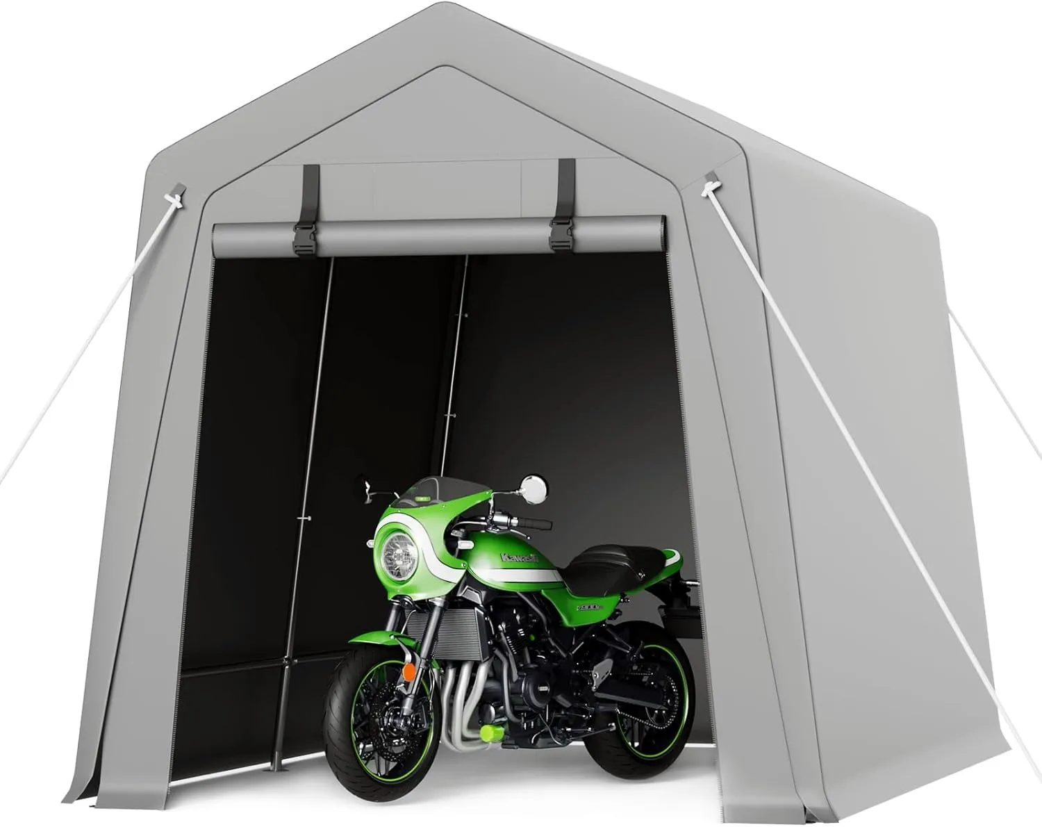 7 x 10 ft Portable Carport, Storage Shed with Heavy Duty Waterproof Tarp & 2 Roll-Up Zipper Doors, Ideal Tent for Motorcycles, Bikes, Garden Tools, and Firewood