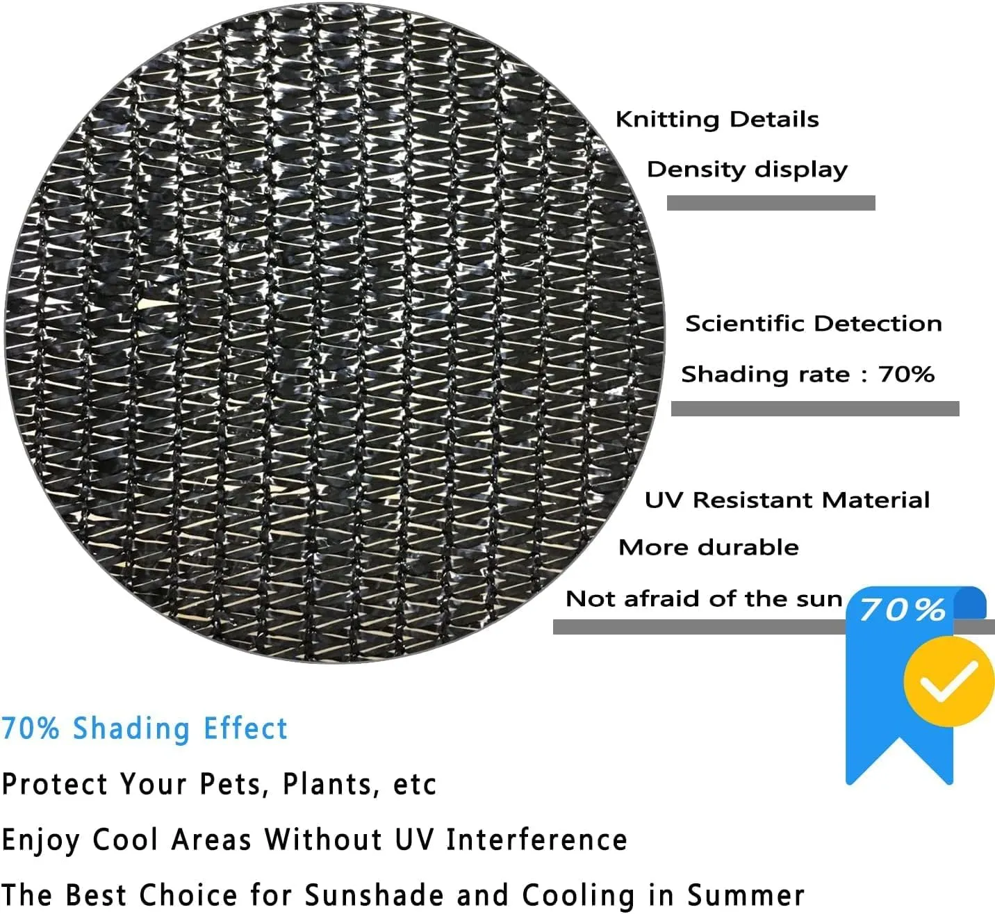 70% Black Shade Cloth with Grommets, 10 x 20 FT Garden Sunblock Mesh Tarp, UV Resistant Sun Shade Net for Plants Cover, Greenhouse, Pergola, Kennel, Chicken Coop and Patio