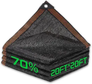 70% Shade Cloth, 20FTx20FT HDPE Mesh Tarp with Reinforced Grommets, Outdoor Sun Shade Net for Greenhouse, Plants, Garden, Pergola, Patio, Chicken Coop (20FT*20FT)