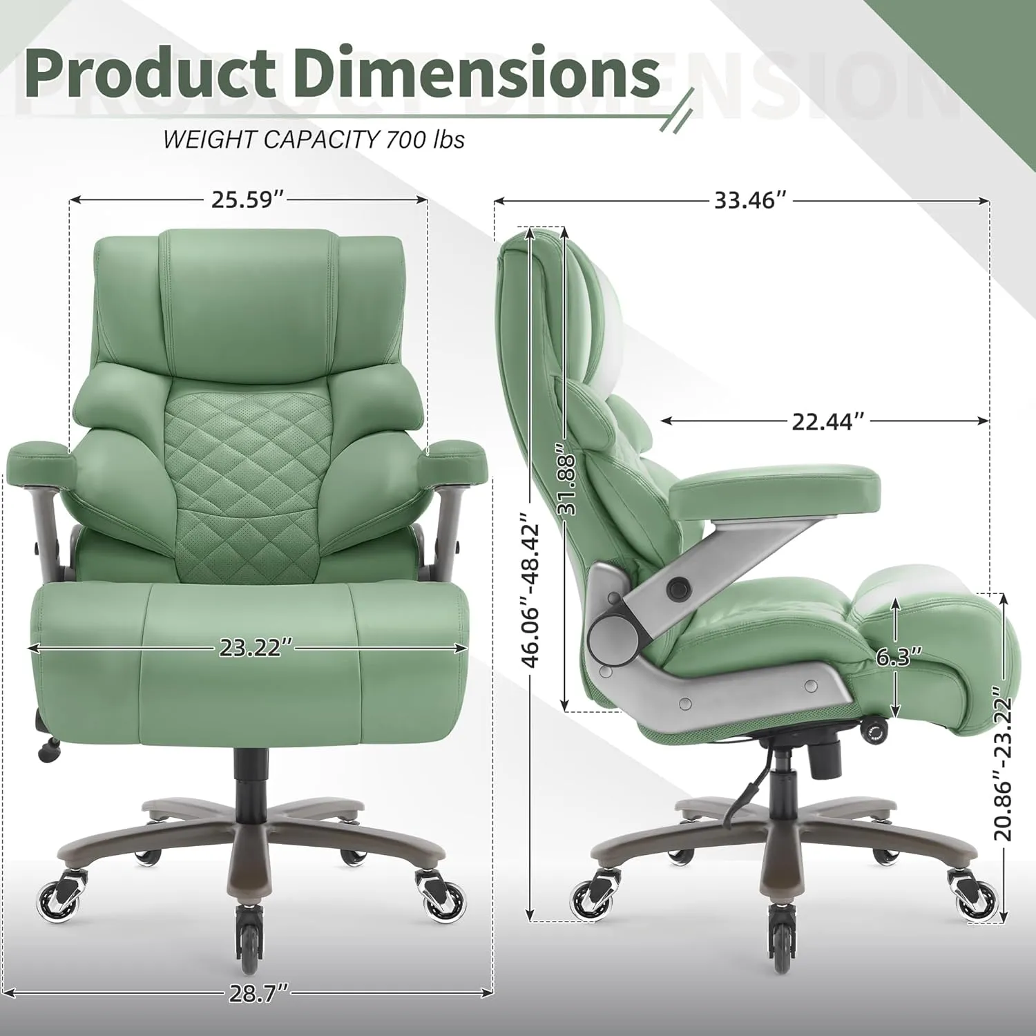 700lbs Big and Tall Office Chair-Large Computer Chair with Adjustable Lumbar Support 3D Flip Arms Plus Size Wheels, High Back Executive Desk Chair, Heavy Duty Metal Base, Thick Padded Wide Seat