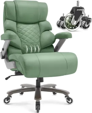 700lbs Big and Tall Office Chair-Large Computer Chair with Adjustable Lumbar Support 3D Flip Arms Plus Size Wheels, High Back Executive Desk Chair, Heavy Duty Metal Base, Thick Padded Wide Seat