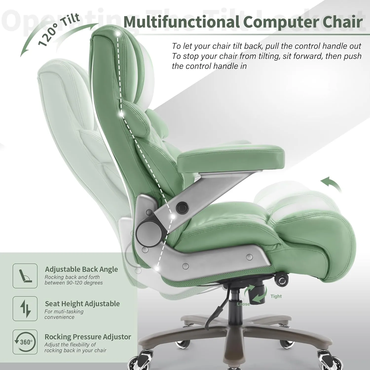 700lbs Big and Tall Office Chair-Large Computer Chair with Adjustable Lumbar Support 3D Flip Arms Plus Size Wheels, High Back Executive Desk Chair, Heavy Duty Metal Base, Thick Padded Wide Seat