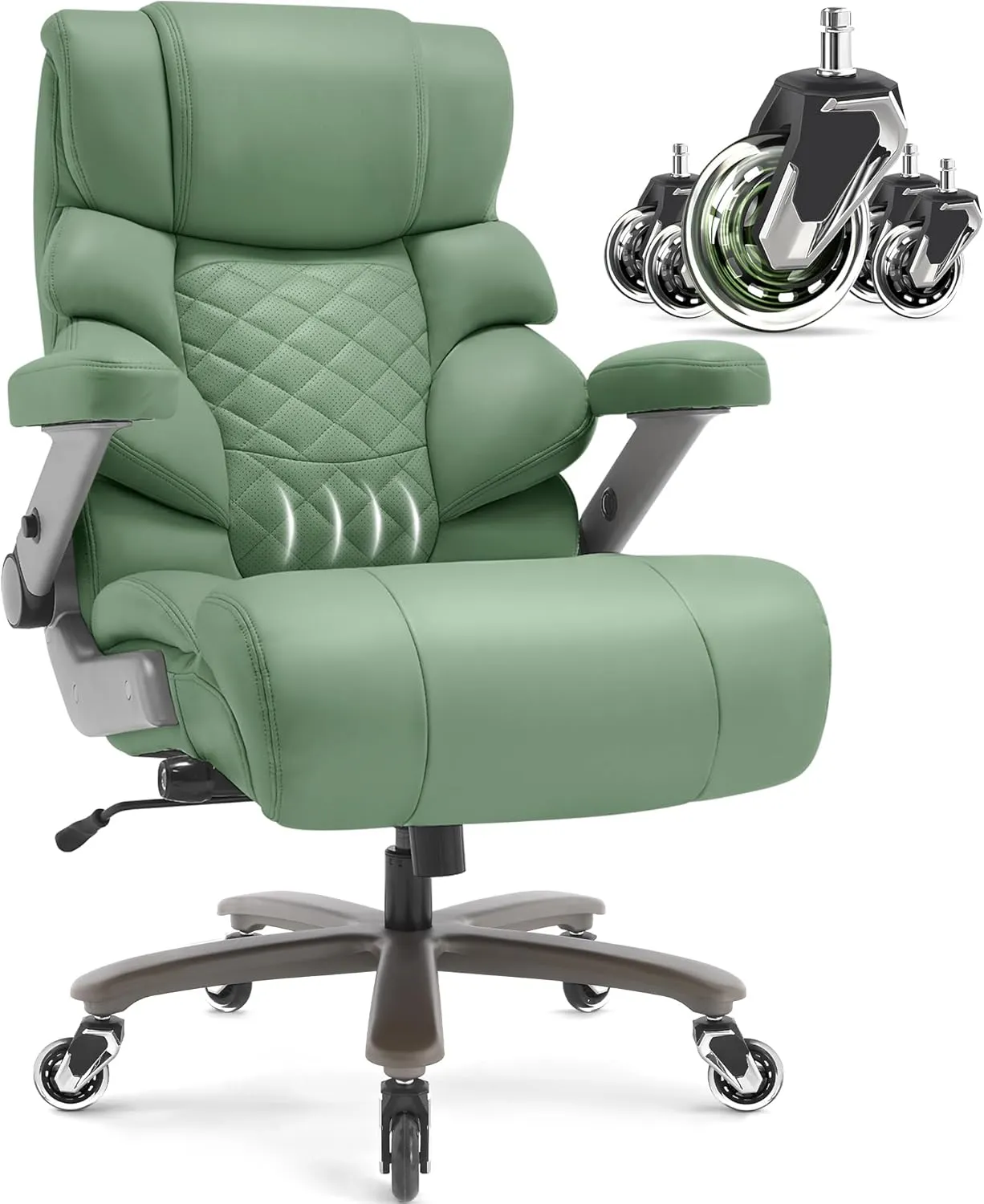 700lbs Big and Tall Office Chair-Large Computer Chair with Adjustable Lumbar Support 3D Flip Arms Plus Size Wheels, High Back Executive Desk Chair, Heavy Duty Metal Base, Thick Padded Wide Seat