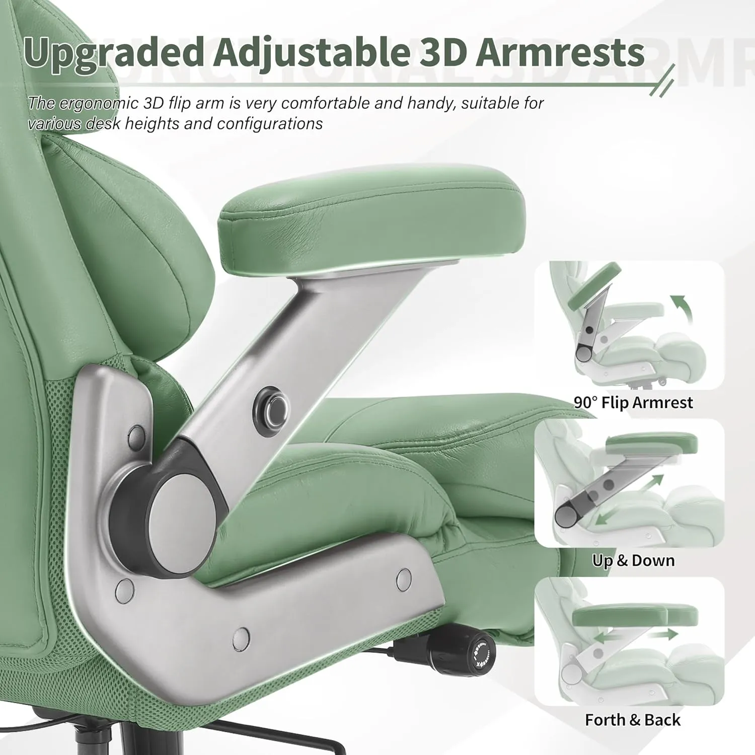 700lbs Big and Tall Office Chair-Large Computer Chair with Adjustable Lumbar Support 3D Flip Arms Plus Size Wheels, High Back Executive Desk Chair, Heavy Duty Metal Base, Thick Padded Wide Seat