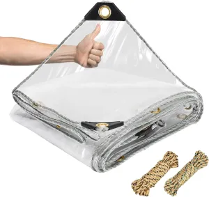 8 x 10 ft Clear PVC Tarp Waterproof with Grommets - 20 Mil Heavy Duty Thicken Tarpaulins, Anti-Tear Enclosure Wind Blocker for Patio, Transparent Vinyl Cover for Greenhouse Gazebos Chicken Coops