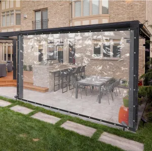 8' x 16' Outdoor Clear Tarp Curtain - Waterproof and Wind-Proof, Transparent Vinyl, Patio Pergola Garden Canopy, Rainproof and Anti-Tear, Thick PVC Cover with Grommets, Easy to Install