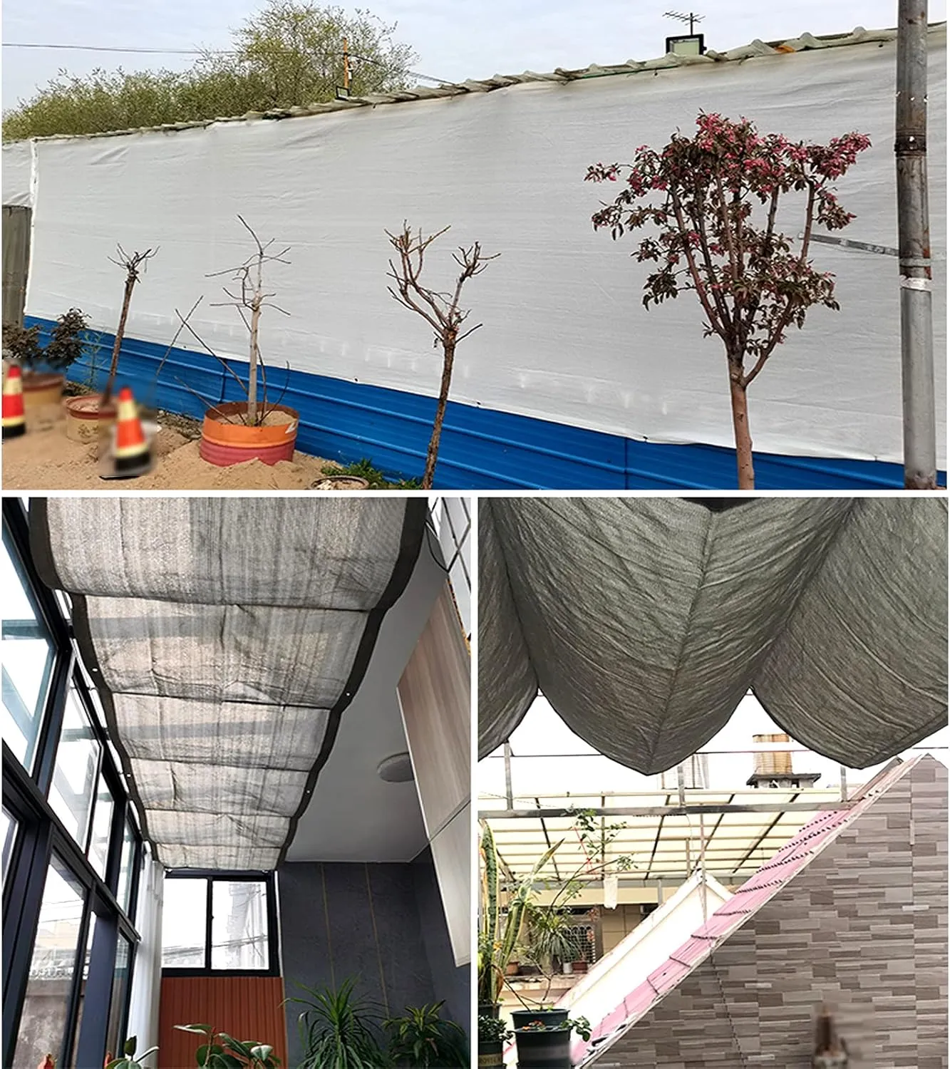 85% UV Resistant Anti-Aging White Sunblock Shade Cloth,Water and Air Permeable Mesh Tarp,Shade Netting with Grommets,Rope,Sun Shade Sail for Roof Courtyard Garden Fence (3x3m/9.8x9.8ft)