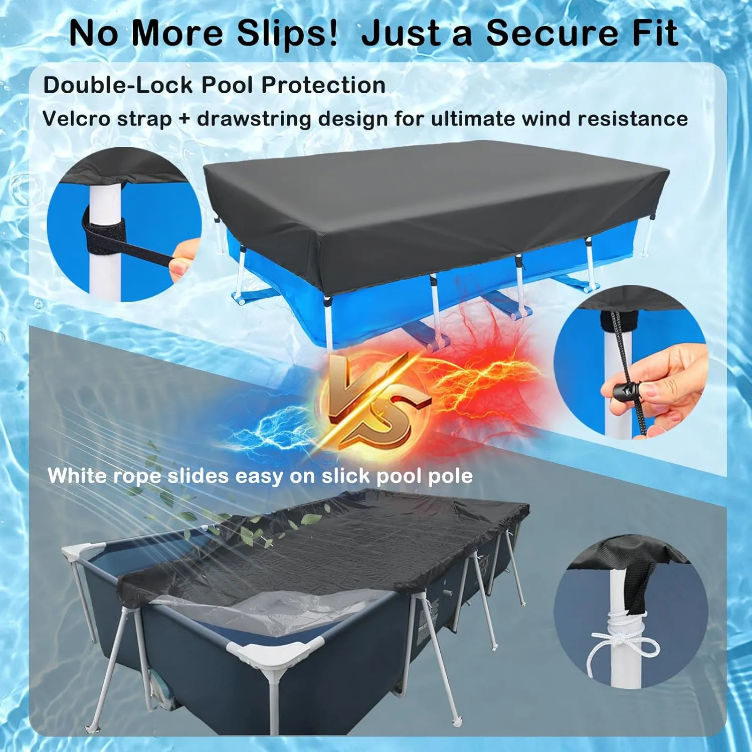 87in X 59in Rectangular Pool Cover 7 x 4 Frame Rectangle Swimming Pool Cover for 7.3 ft x 4.9 ft Above Ground Pool Frame Dust Proof Rain Proof Garden Outdoor Square Pools Cover