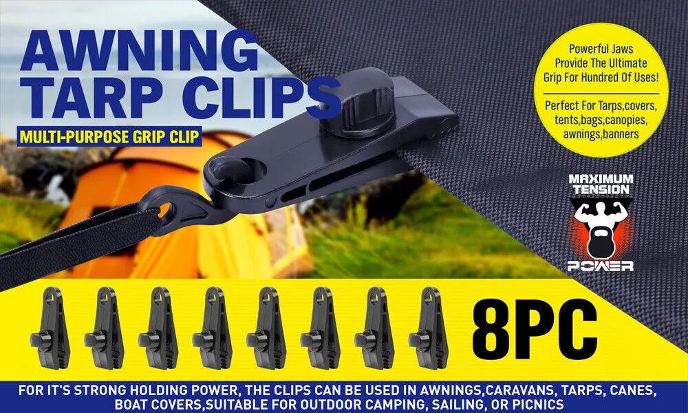 8Pc Awning Tarp Clamp Set - Durable Clips for Tents, Emergency Grommets for Survival and Outdoor Use