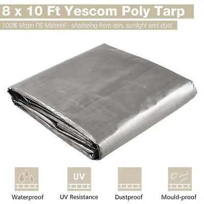 8x10 Ft 2 Pack Waterproof Poly Tarp Heavy Duty Protective Cover 10-mil Tarpaulin