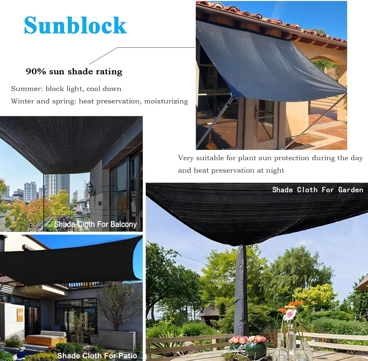 90% Black Shade Cloth, 10X30Ft Garden Sun Shade for Plant Cover, Outdoor Shade Netting with Grommets, Sunblock Mesh Tarp for Patio, Greenhouse, Pergola, Potted Plant, Chicken Coop