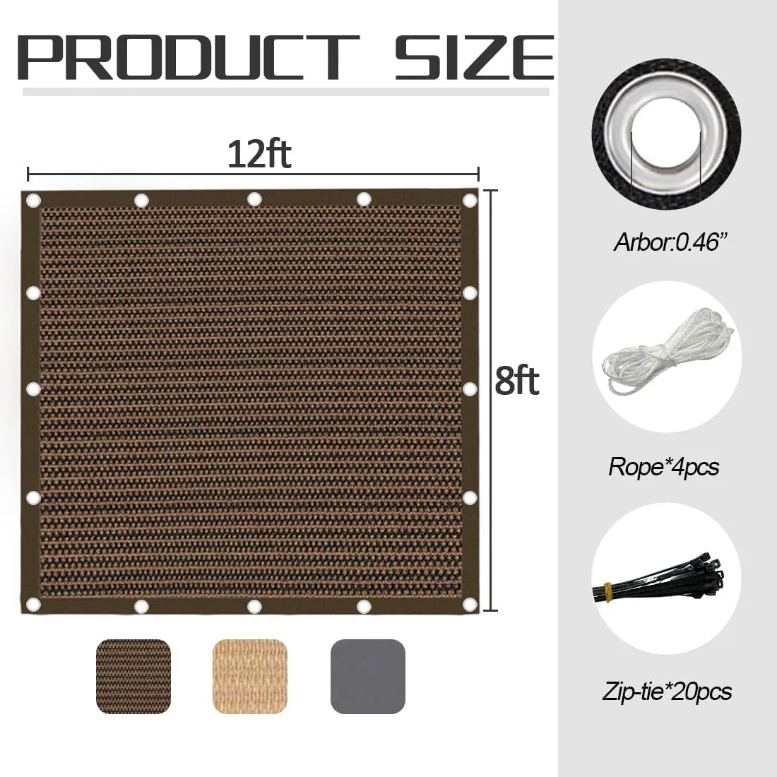 90% Sun Shade Cloth with Grommets, Pergola Shade Cover Canopy, Mesh Tarp Sun Screens for Patio, Outdoor, Garden, Backyard Mocha 8x12ft