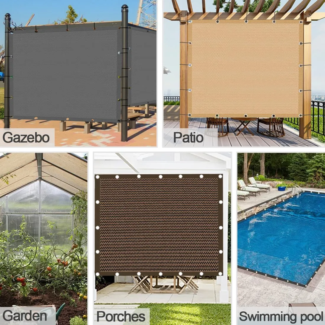 90% Sun Shade Cloth with Grommets, Pergola Shade Cover Canopy, Mesh Tarp Sun Screens for Patio, Outdoor, Garden, Backyard Mocha 8x12ft