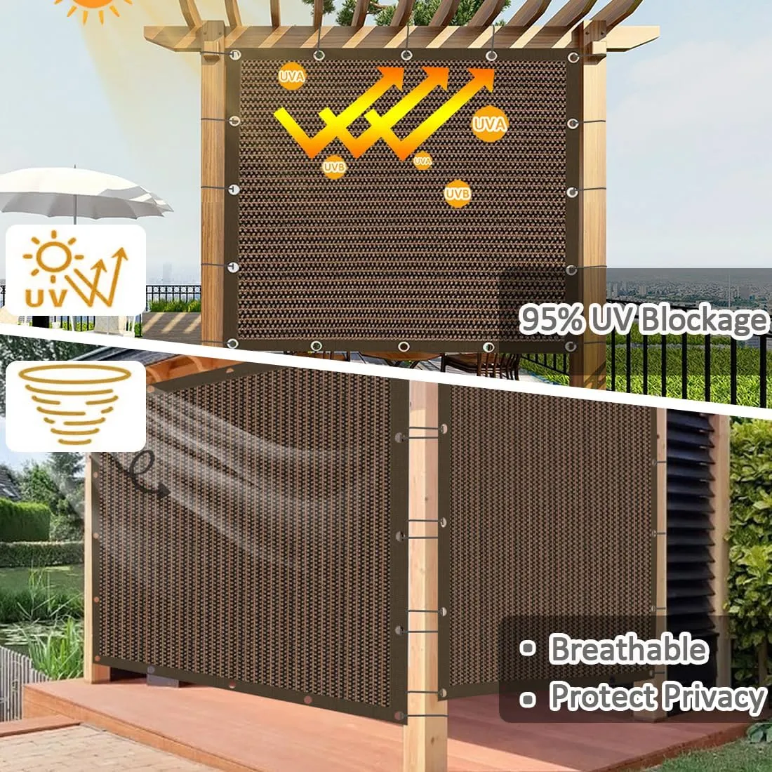 90% Sun Shade Cloth with Grommets, Pergola Shade Cover Canopy, Mesh Tarp Sun Screens for Patio, Outdoor, Garden, Backyard Mocha 8x12ft