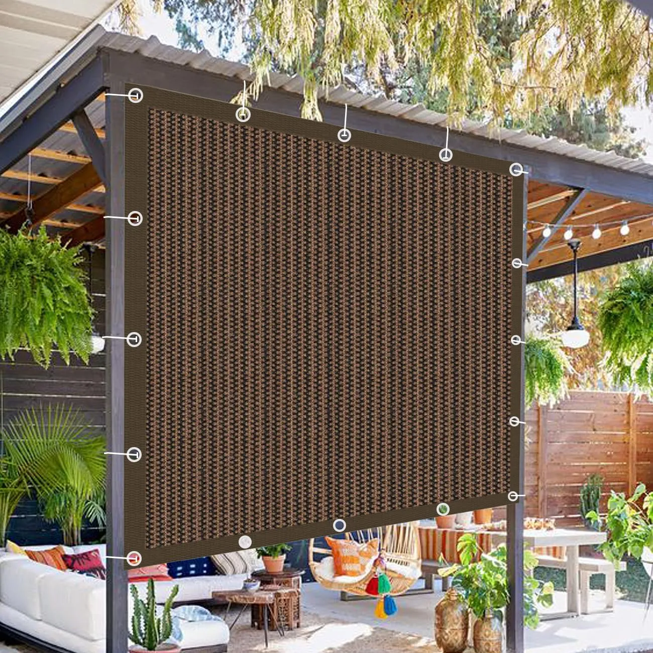 90% Sun Shade Cloth with Grommets, Pergola Shade Cover Canopy, Mesh Tarp Sun Screens for Patio, Outdoor, Garden, Backyard Mocha 8x12ft