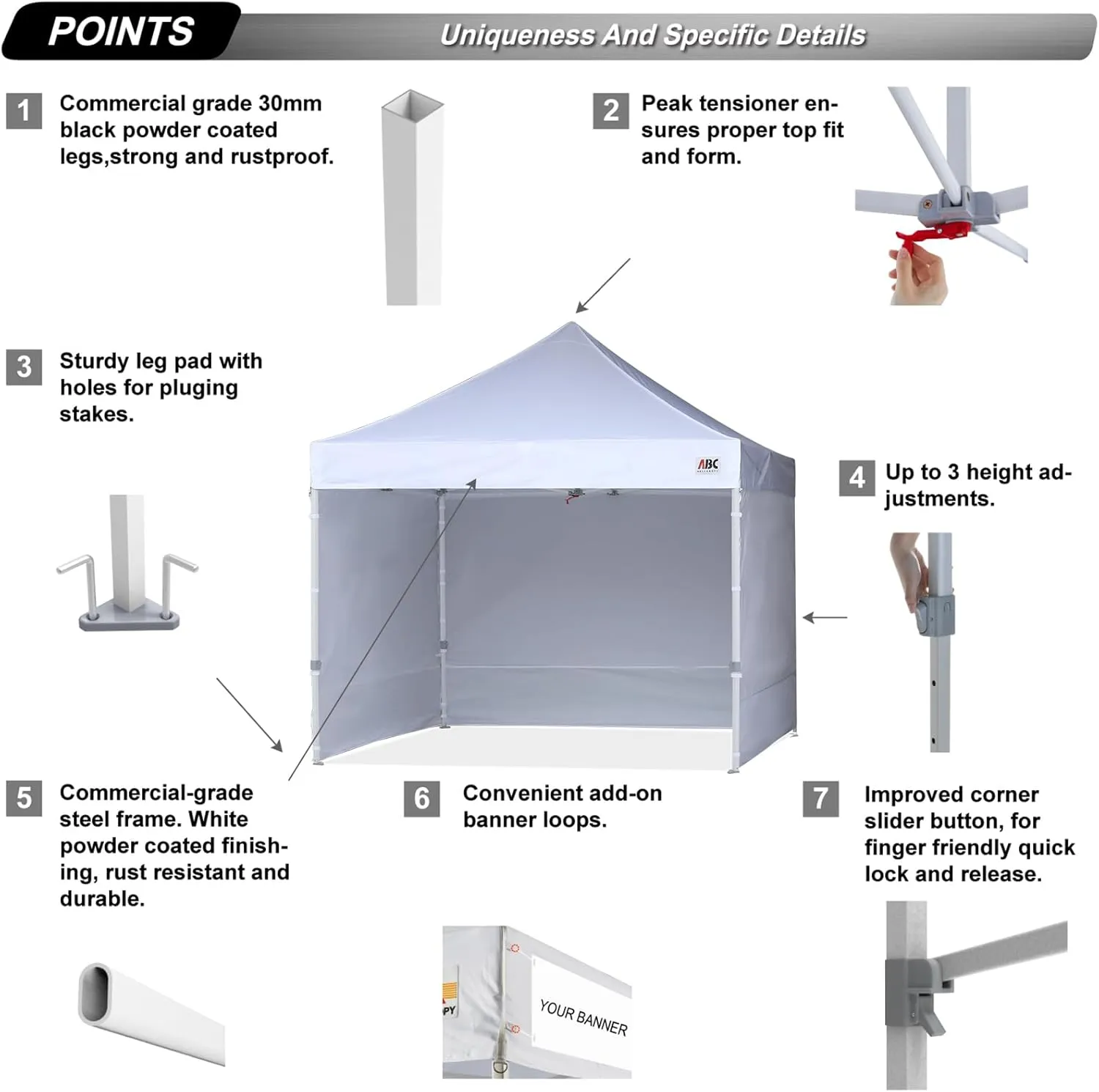 ABCCANOPY Easy Pop Up Canopy Tent with Sidewalls 8x8 Commercial -Series, White