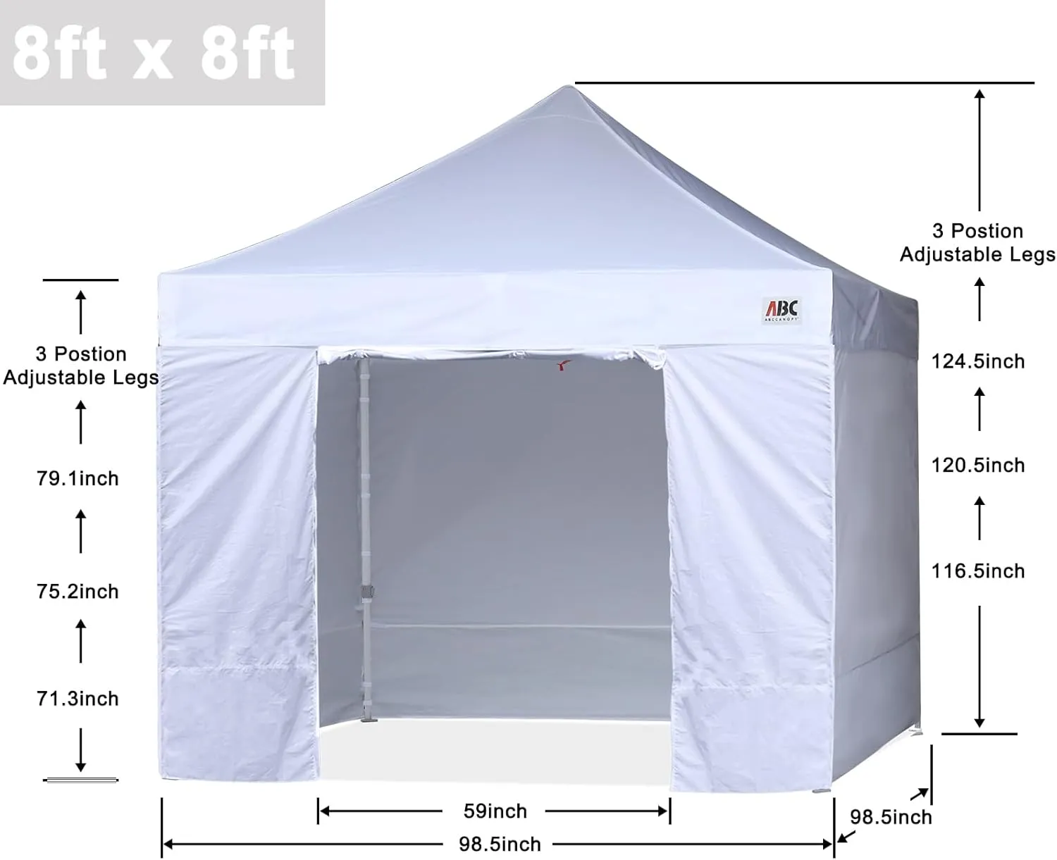ABCCANOPY Easy Pop Up Canopy Tent with Sidewalls 8x8 Commercial -Series, White