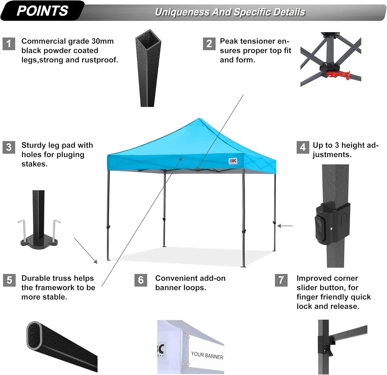 ABCCANOPY Patio Pop Up Canopy Tent 10x10 Commercial-Series (Sky Blue)