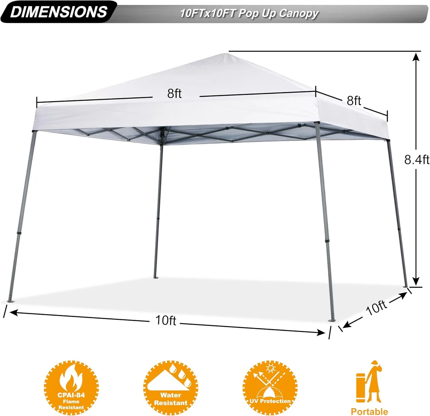 ABCCANOPY Stable Pop up Outdoor Canopy Tent 10 x 10 ft Base / 8 x 8 ft Top, White