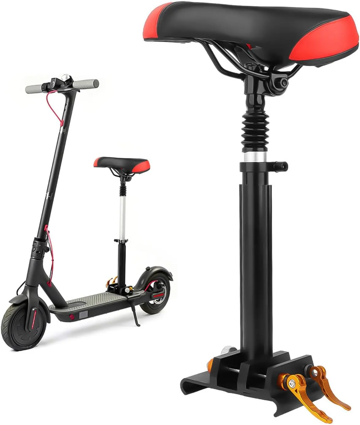 Adjustable Electric Scooter Seat for Adults – Fits 5.5"-6.2" Wide Curved-Edge Scooters, Ergonomic PU Cushion, Sturdy Aluminum Rod, Tool-Free Installation, Height Adjustable, Durable & Comfortable