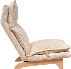 Adjustable Floor Sofa Chair with Ottoman, Beige Sherpa Lounger, Foldable Reclining Seat with Cushions, 37 inch Height,Functional Chair