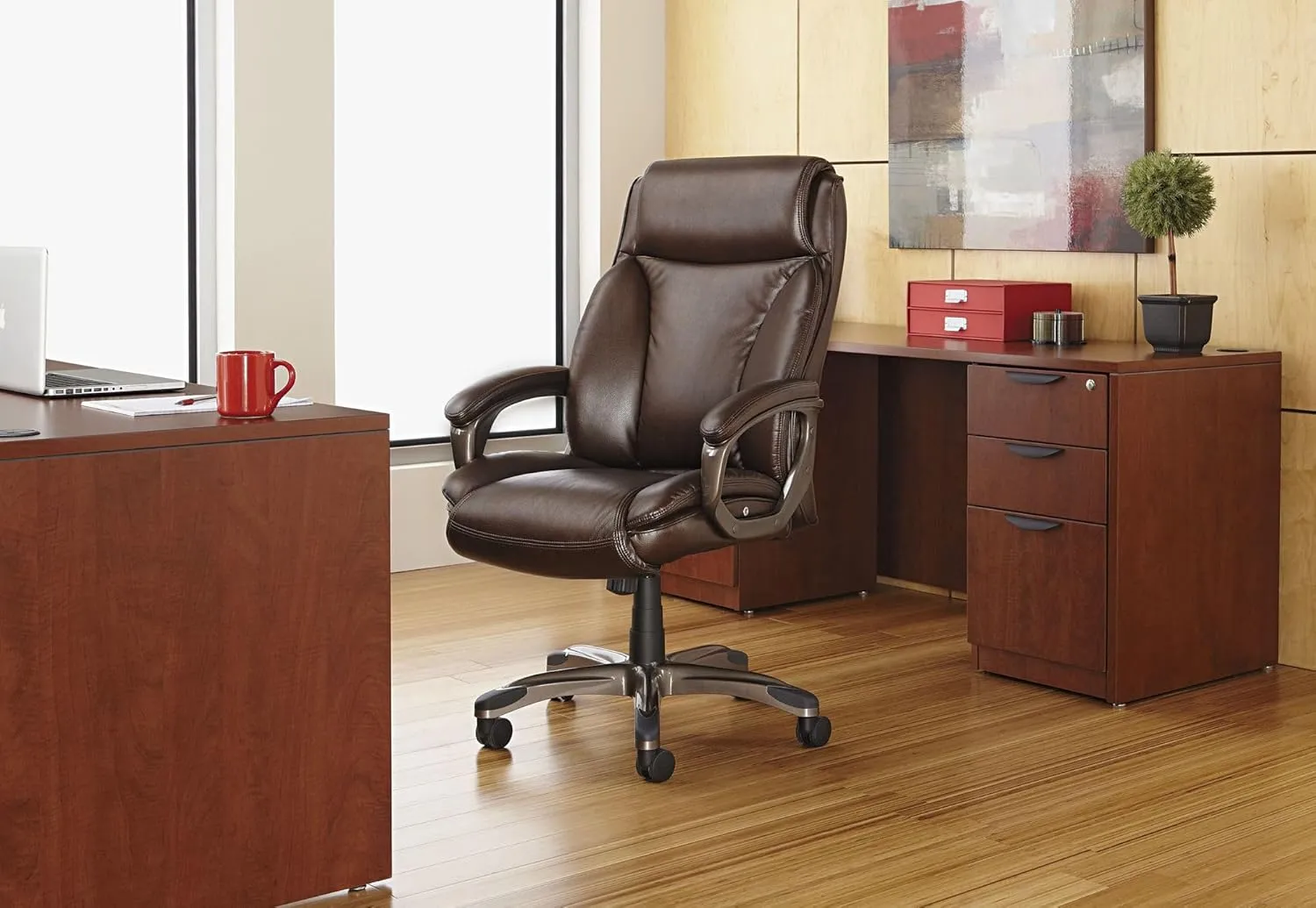 Alera ALEVN4119 Veon Series Executive High-Back Bonded Leather Chair Supports Up to 275 lb - Black Seat/Back/Graphite Base