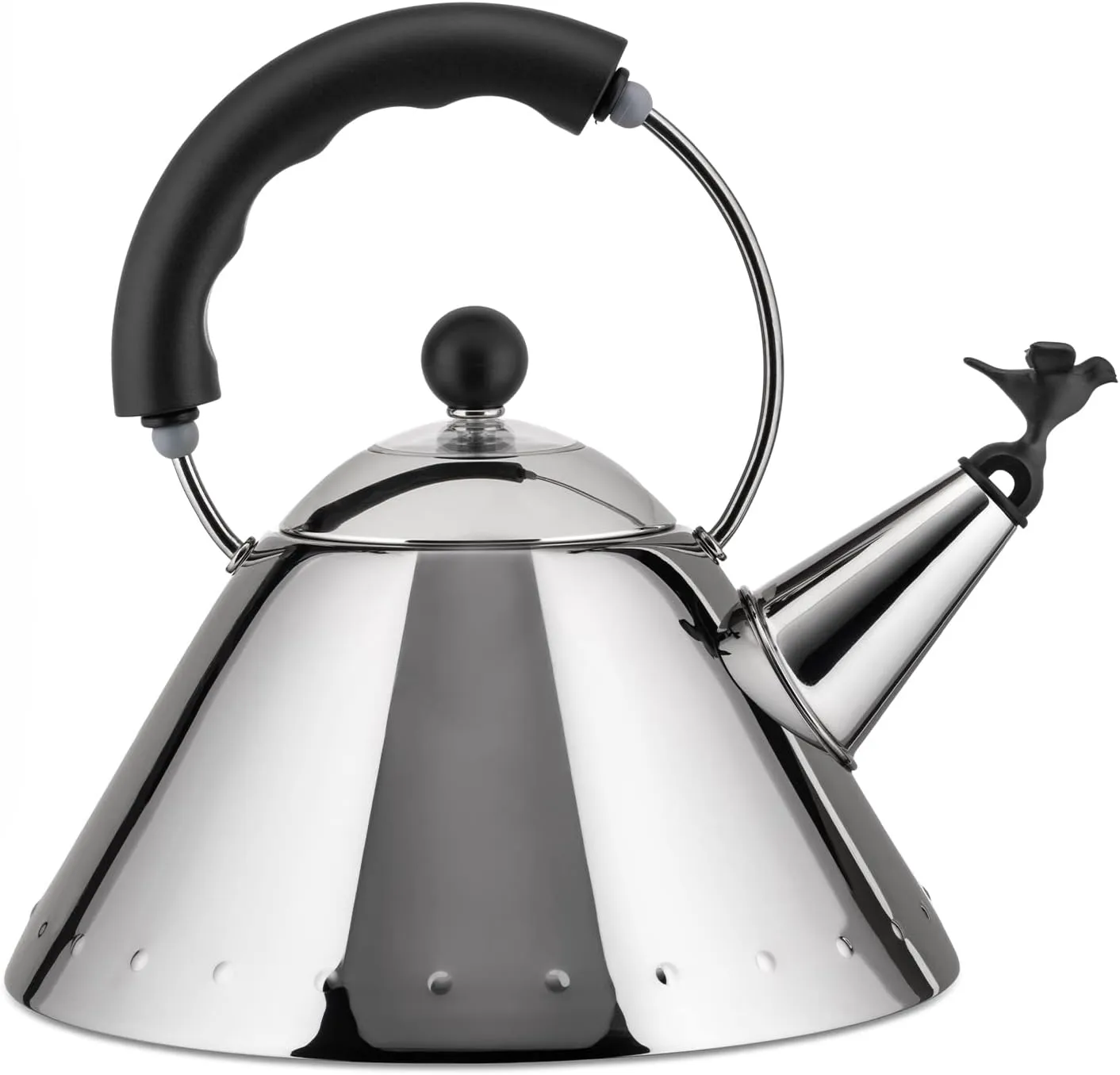 Alessi 9093 B - Design Kettle with Handle and Bird-Shaped Whistle, Stainless Steel and PA, Black