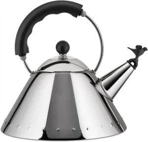 Alessi 9093 B - Design Kettle with Handle and Bird-Shaped Whistle, Stainless Steel and PA, Black