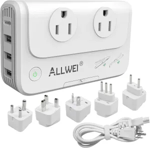ALLWEI Power Voltage Converter 220V to 110V Step Down Travel Voltage Converter for Hair Straightener/Curling Iron, Universal Power Plug Adapter UK, US, AU, EU, IT, India (White)