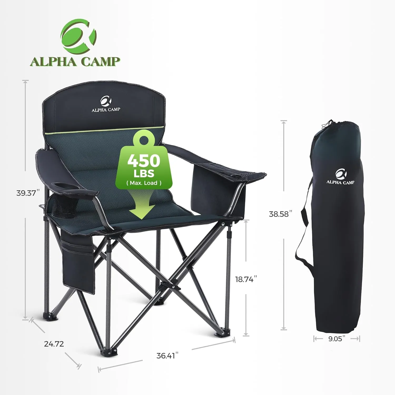 ALPHA CAMP Oversized Camping Folding Chair Heavy Duty Lawn Chair with Cooler Bag