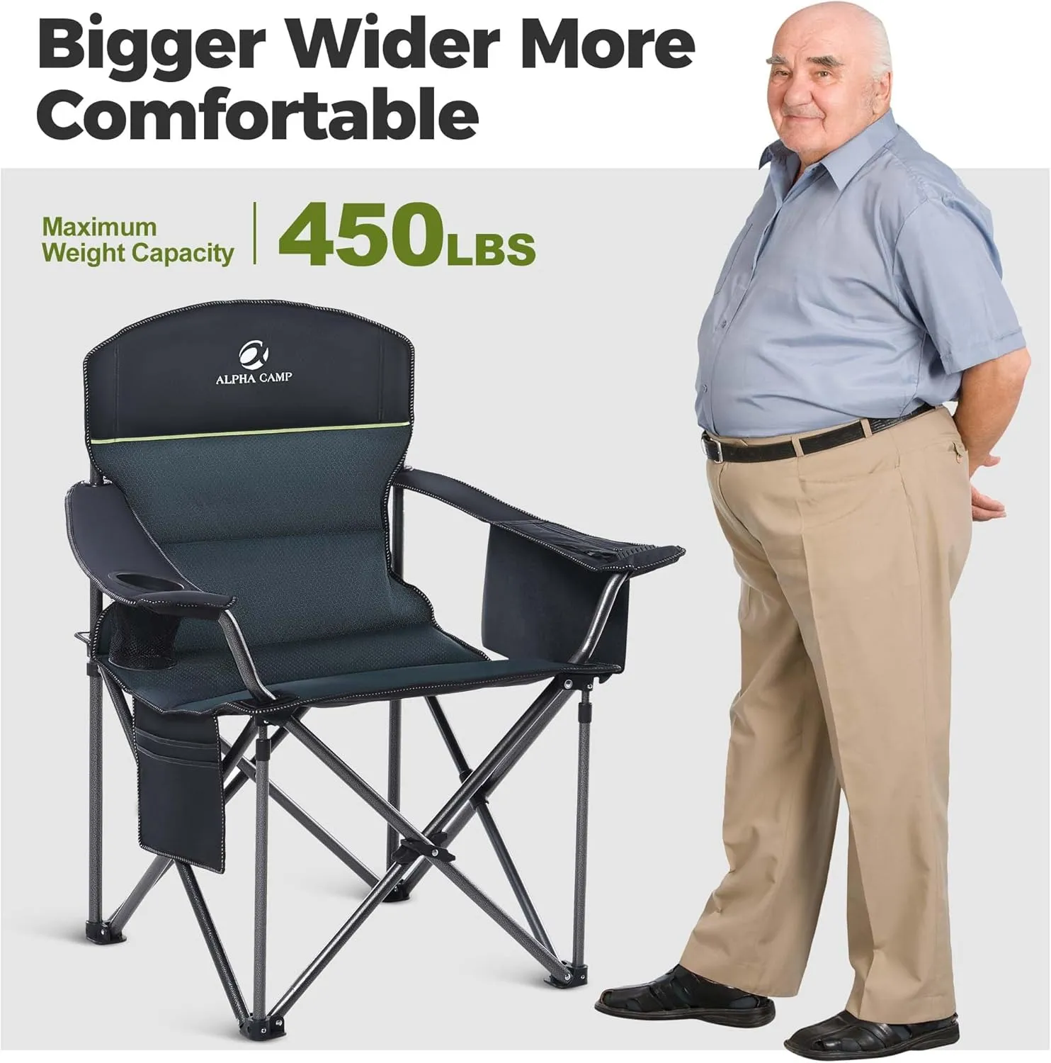 ALPHA CAMP Oversized Camping Folding Chair Heavy Duty Lawn Chair with Cooler Bag