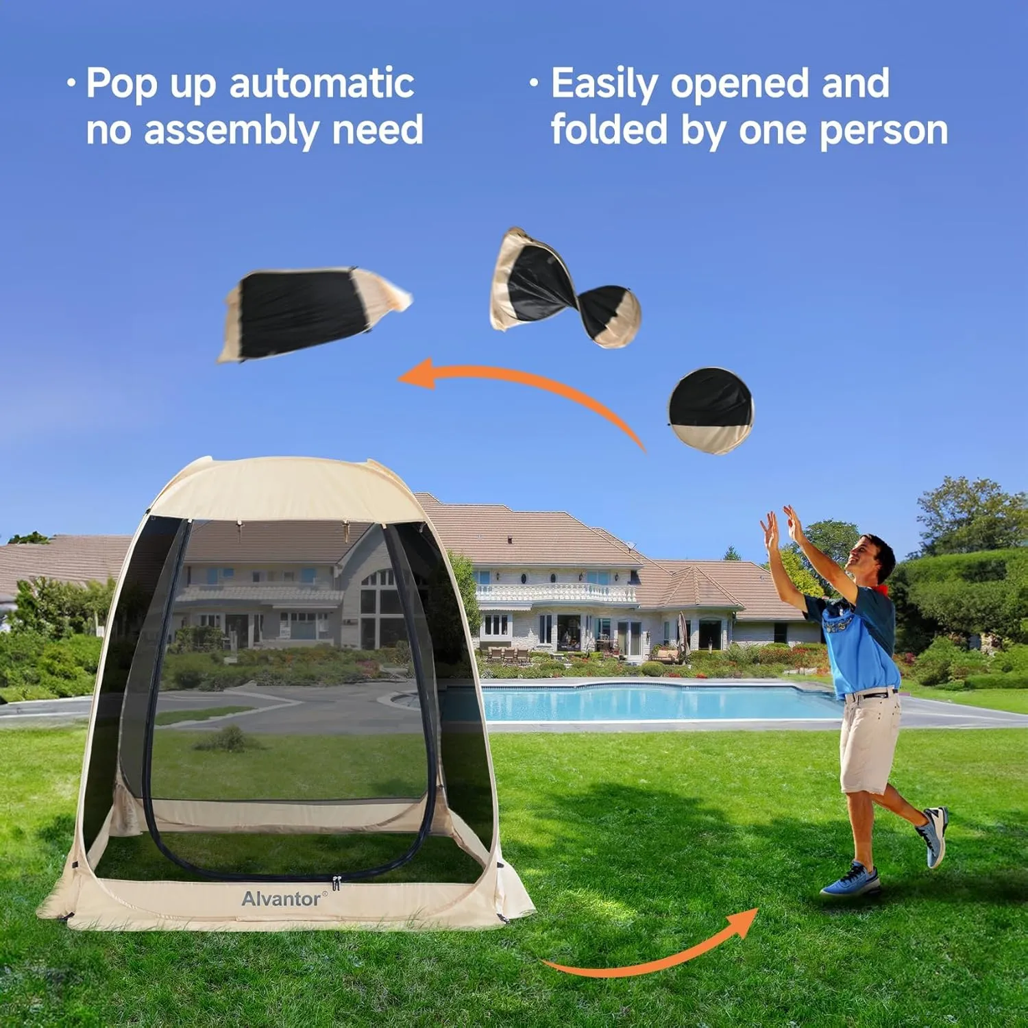 Alvantor Pop Up Screen Tent House Room Instant Outdoor Camping Canopy Sun Shelter Gazebo for Patio, Backyard & Deck, Privacy Tent(2-10 People, 8'x8' 10'x10' 12'x12')