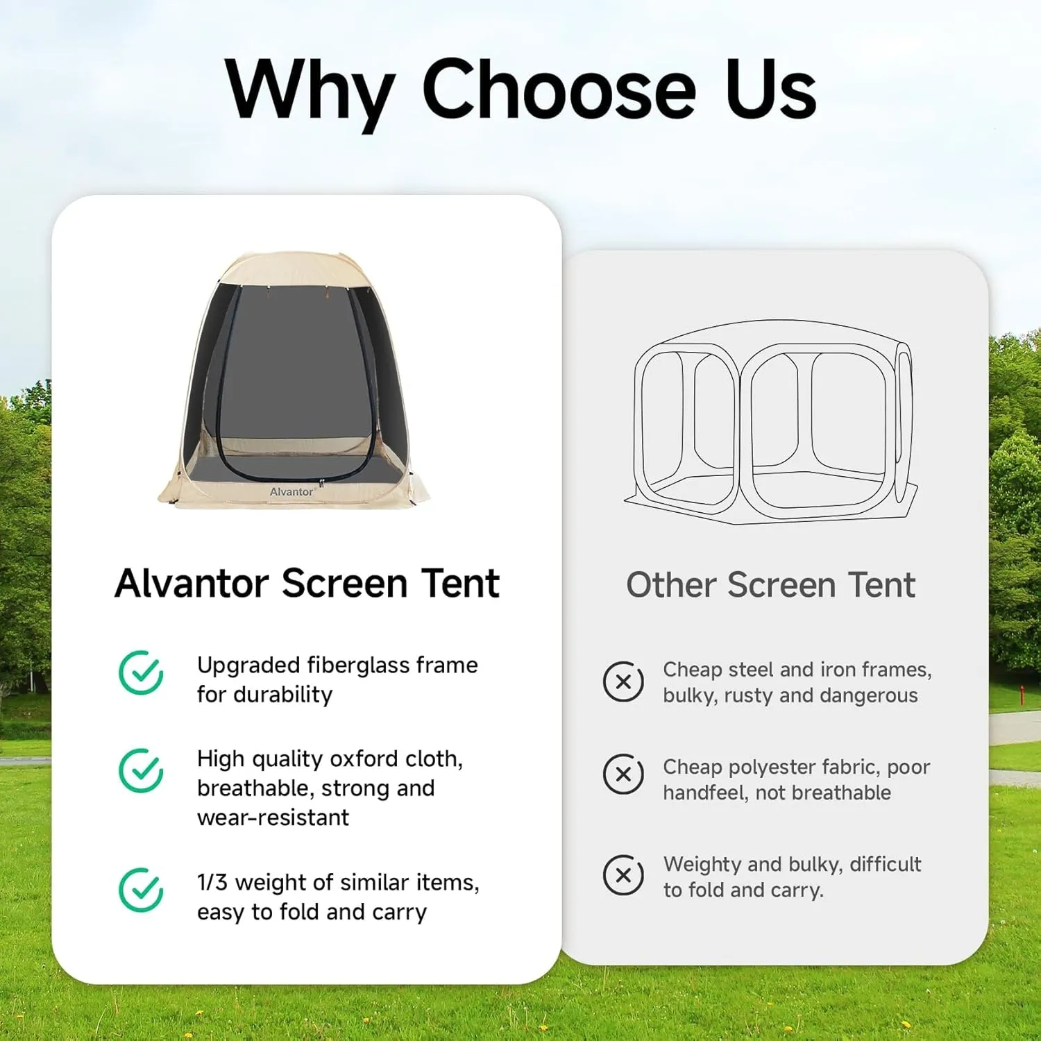 Alvantor Pop Up Screen Tent House Room Instant Outdoor Camping Canopy Sun Shelter Gazebo for Patio, Backyard & Deck, Privacy Tent(2-10 People, 8'x8' 10'x10' 12'x12')