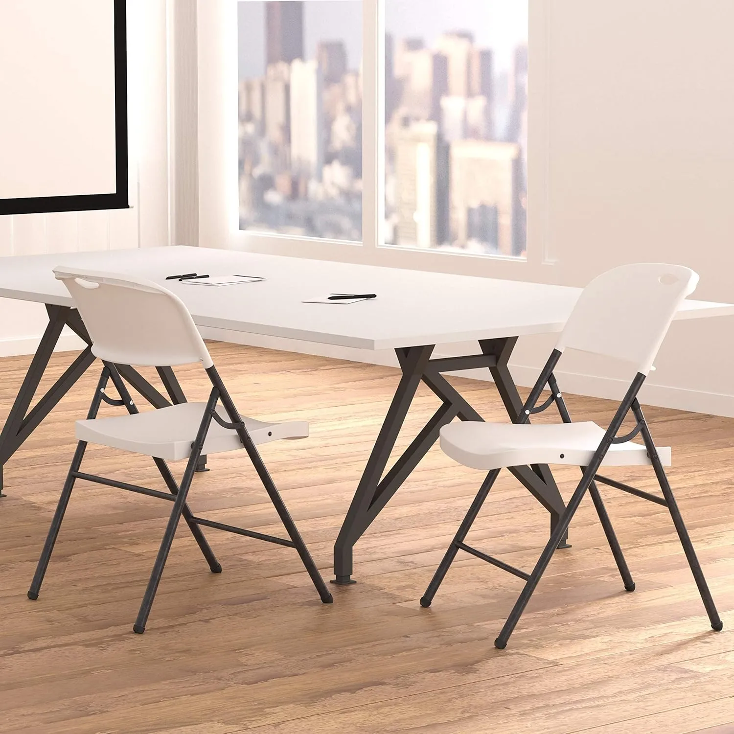 Amazon Basics Foldable Portable Plastic Chair, 350-Pound Capacity, White, 2-Pack