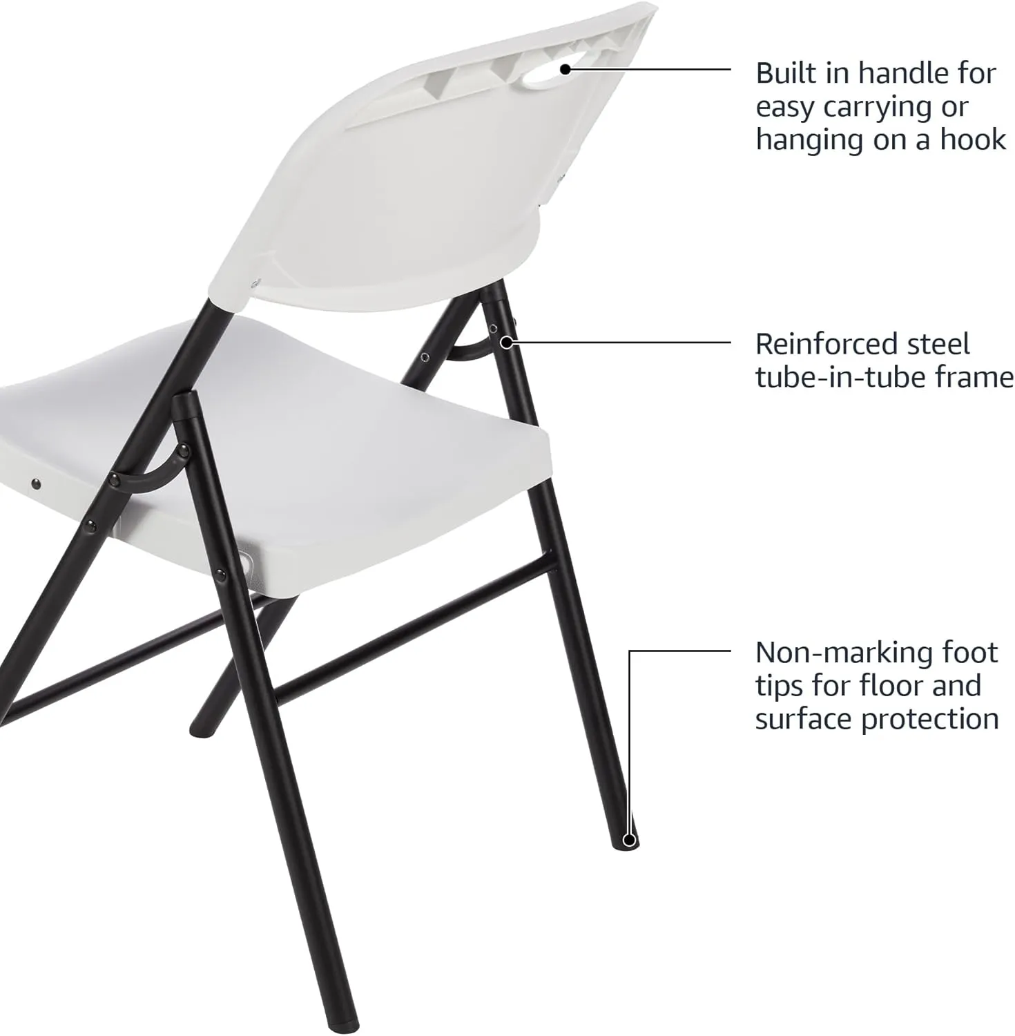 Amazon Basics Foldable Portable Plastic Chair, 350-Pound Capacity, White, 2-Pack
