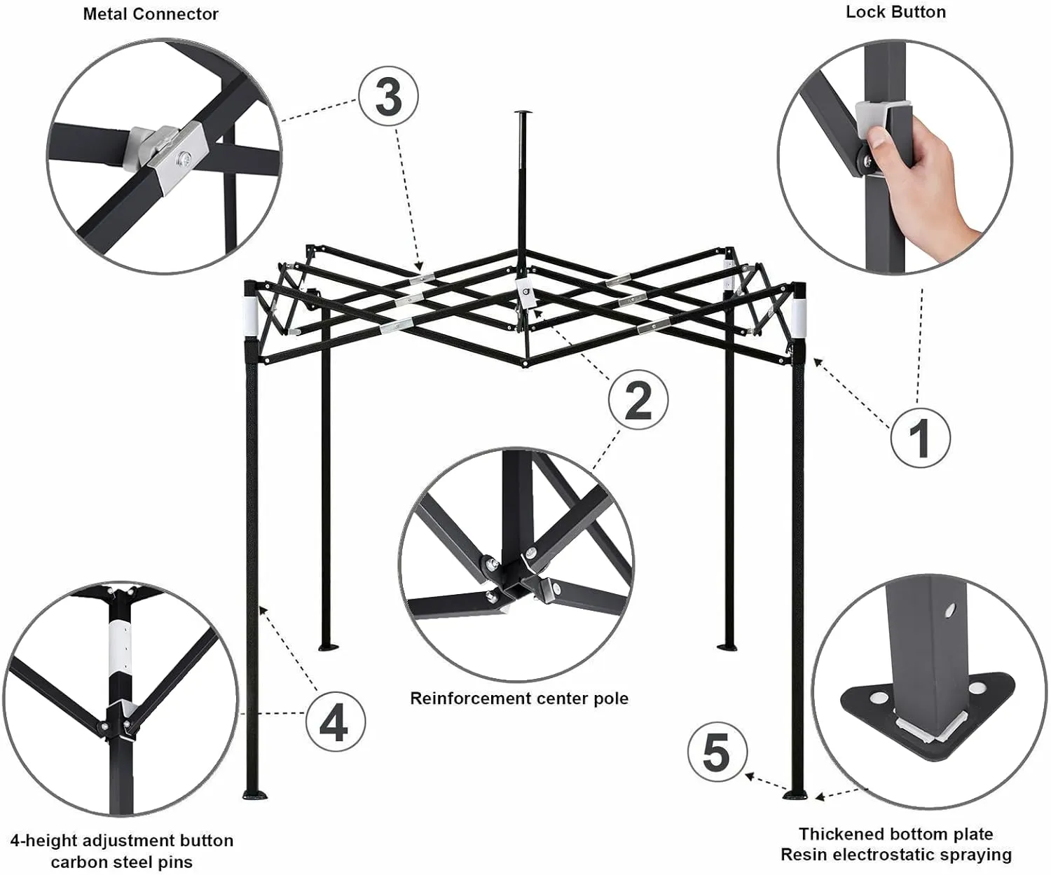 AMERICAN PHOENIX Canopy Tent 5x5 Pop Up Portable Tent Commercial Outdoor Beach Instant Sun Shelter (Black)