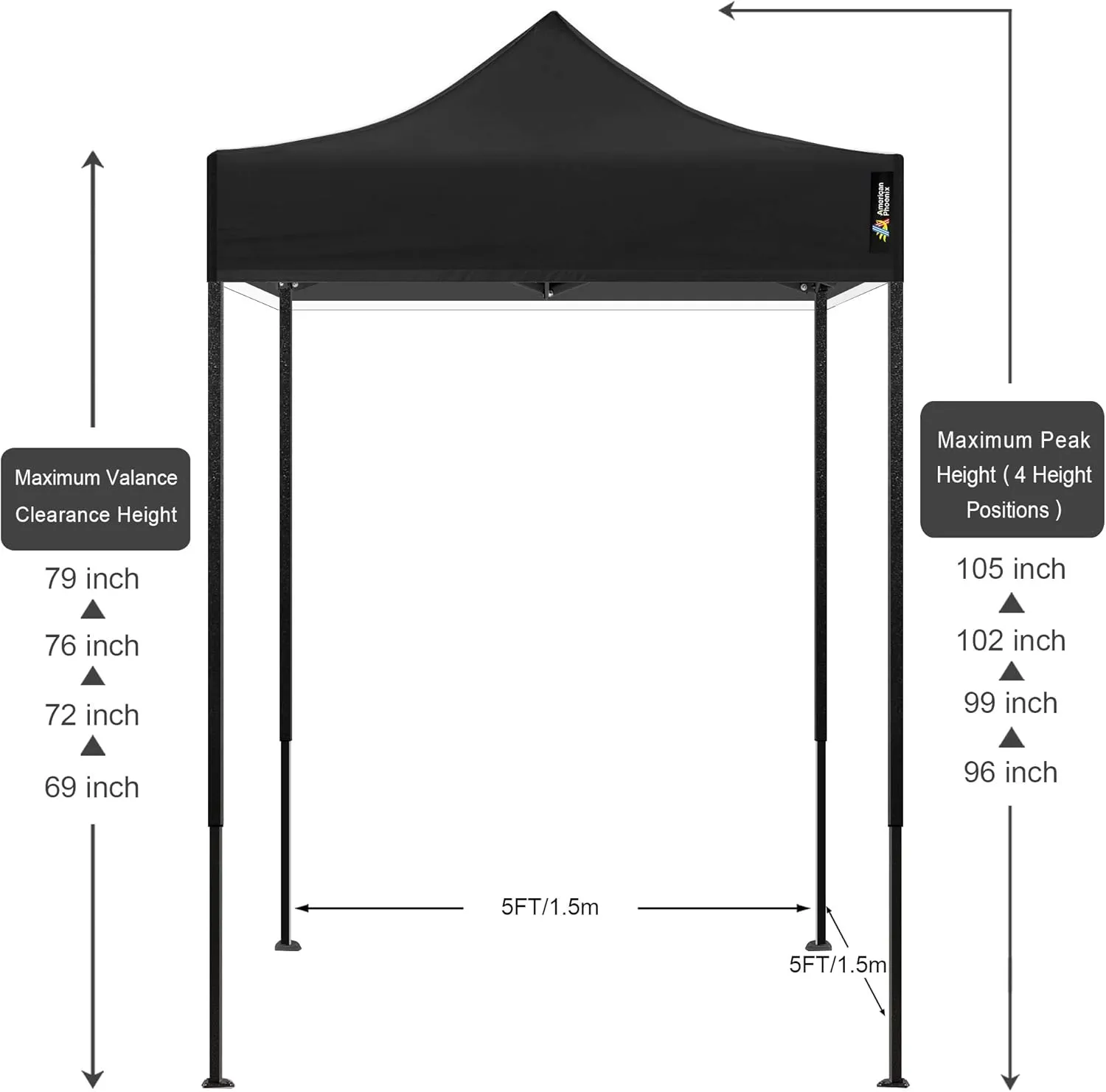 AMERICAN PHOENIX Canopy Tent 5x5 Pop Up Portable Tent Commercial Outdoor Beach Instant Sun Shelter (Black)